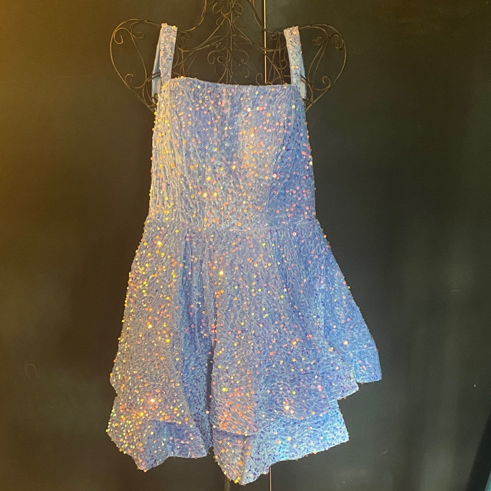 Blue Party Dress with iridescent sequence